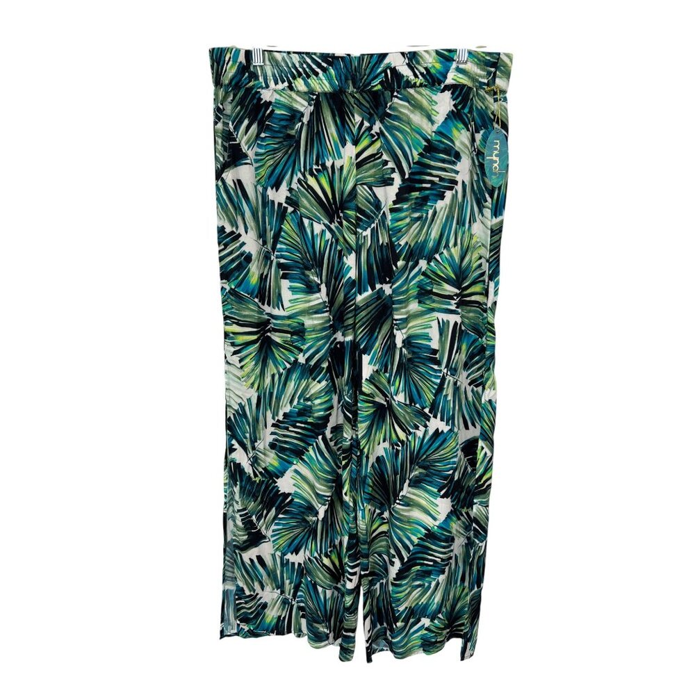 Mynah Tropical Beach Pants Size XL Elastic Waist Wide Leg Pull On Green Boho NEW